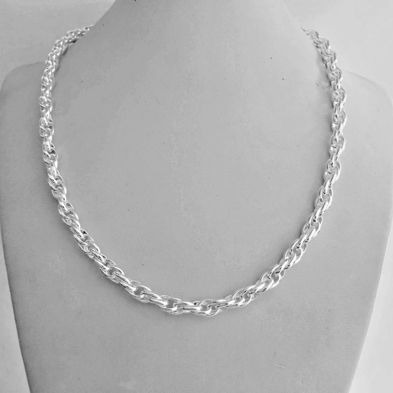 Catena Cordoncino Argento 925 Con 6 Diamanti - Larghezza 5mm, Lunghezza 45cm, Peso 16gr - NKlaus