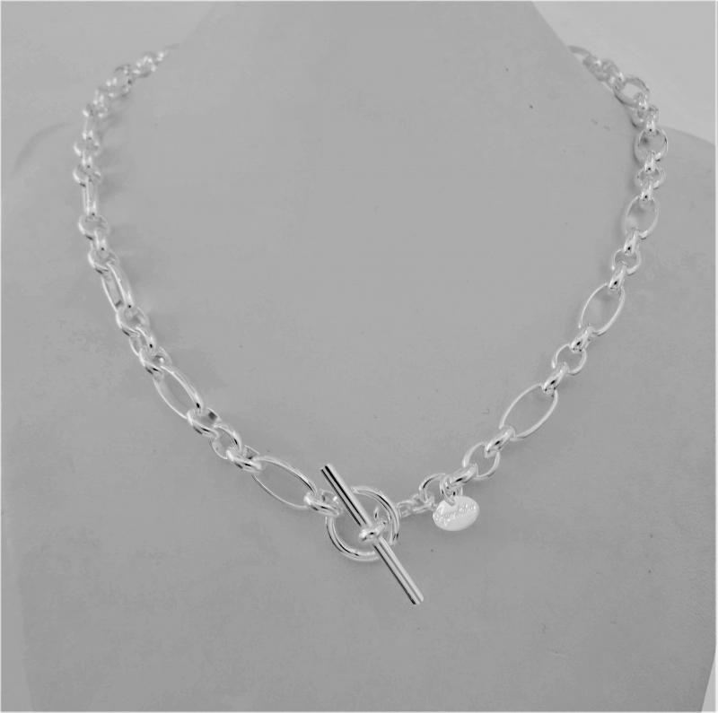 Sailor Clasp Rolo Chain Charm Holder Necklace (Sterling Silvertone)