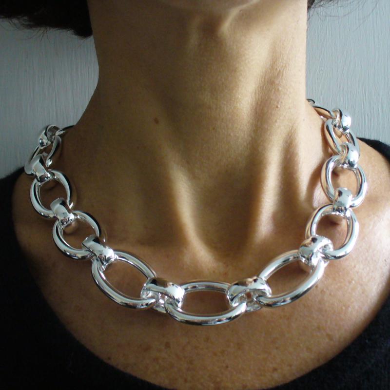 thumbnail interactive-video image 1 of Alfred & Vincent Solid Italy 925 Sterling Silver Oval Bead Link Chain Necklace 1 of 5