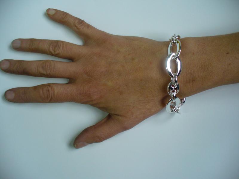 Bracciale A Maglie In Argento Sterling 925 Con Targhetta Cuore/Disco/Stella - Lunghezza 20,3 Cm - Chiusura A Levetta - Gioiello Incidibile Per Lei