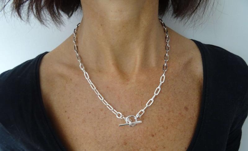 7mm Sterling Silver Fancy Rolo Link Toggle Clasp Necklace 18 Inch 