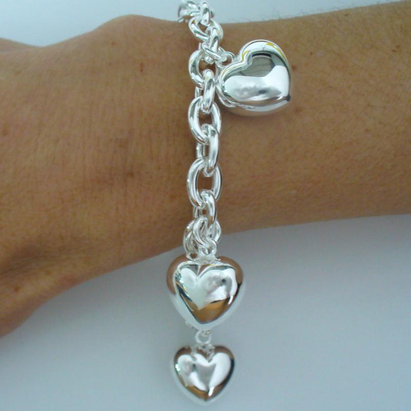 MADE IN ITALY Real 925 sterling silver OPEN HEART ID bracelet 13.5cm-20.5cm GIRL 