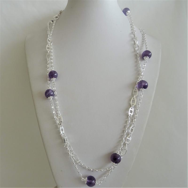 Collana In Argento Sterling 925 Con Ametista Viola - Ciondolo Rotondo Portafortuna Con Zirconi - Lunghezza Regolabile