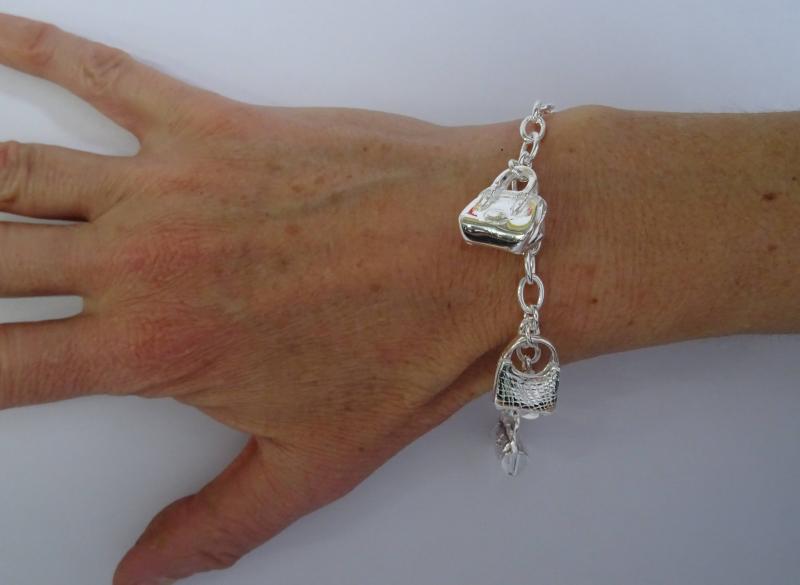 Silver bag charm bracelet