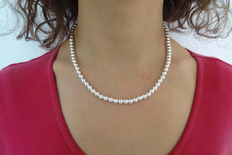 Collana In Argento 925 Con Catena A Sfere 3mm, Lunghezza 45cm, Chiusura A Moschettone, Lucida, Per Donna E Uomo, NKlaus 4259