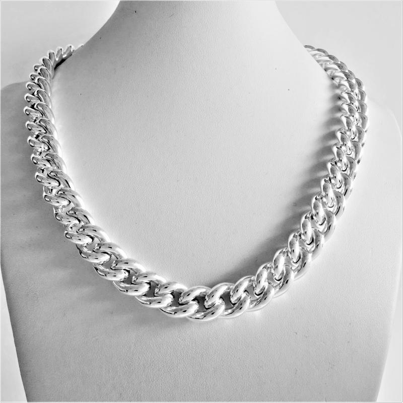 Cubic Zirconia 7mm Curb Chain Necklace in Solid Sterling Silver - 20