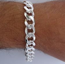 Sterling silver solid diamond cut curb bracelet 12mm x 3,3mm.