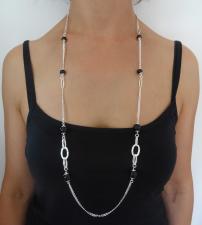 Sterling silver necklace flat marina chain black onyx beads