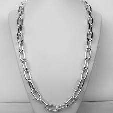 Long sterling silver rectangular link necklace 10mm. Hollow chain. Cm 60.