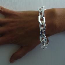 Sterling silver flat oval link bracelet 14mm. Hollow chain.