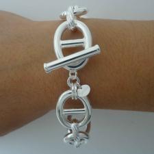 Sterling silver mariner link bracelet 18mm. Natural white agate