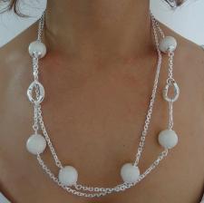Sterling silver necklace white agate beads 