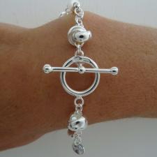 Bracciale in argento 925, 20 grammi. Nodi 10mm e ovaline. Chiusura T-bar, Toggle.