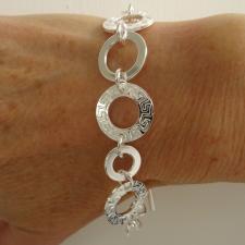 Sterling silver round link bracelet, toggle bracelet
