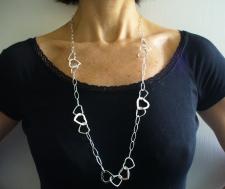 Long sterling silver necklace heart link chain 80 cm