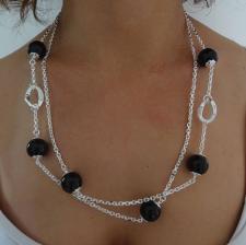 Sterling silver necklace black onyx beads 16mm