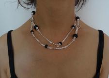 Sterling silver necklace flat marina chain black onyx beads