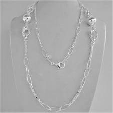 Long sterling silver necklace cm 100, solid fancy chain with bead.