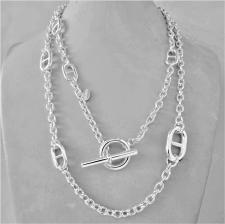 Solid sterling silver anchor chain necklace. Length 90cm, 76 grams. T-bar closure.
