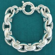 Sterling silver oval rolo link bracelet 14mm. Hollow silver chain