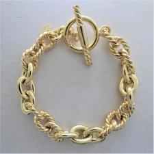 Sterling silver textured oval link bracelet 10mm. Solid chain. Toggle bracelet. 18 KT YELLOW GOLD...