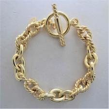 Bracciale in argento 925 massiccio CON DORATURA IN ORO GIALLO. Maglie ovali lisce e intrecciate l...