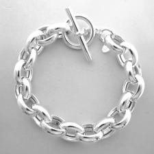 Sterling silver polished oval link toggle bracelet