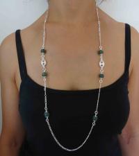 Sterling silver necklace figaro chain green agate 