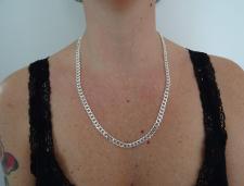 Sterling silver solid diamond cut curb necklace 6.5mm length 60 cm