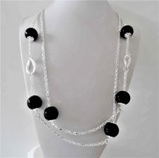 Sterling silver necklace black onyx beads 16mm