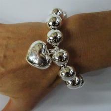 Silver bead heart bracelet