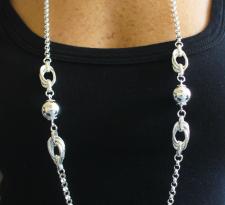 Long sterling silver necklace cm 100 round rolo link chain