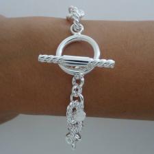 Sterling silver textured oval link bracelet 10mm. Solid chain. Toggle bracelet.