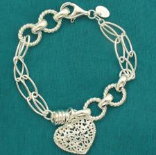 Bracciale Tormalina Di Martina In Argento 925 Con Catena A Doppie Maglie E Cuore, Lunghezza 15+4 Cm, Regalo In Confezione