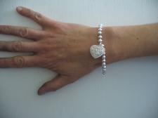 Sterling silver bead bracelet for woman 6mm with heart charm