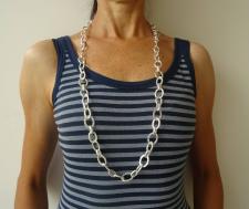 Sterling silver textured link necklace length 90 cm