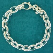 Sterling silver oval rolo link bracelet 10mm. Hollow chain. Oval belcher bracelet.