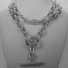 Sterling silver anchor chain necklace 12mm. Length 90cm, 91 grams. T-bar closure. 