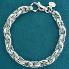 Solid sterling silver bracelet. Compact anchor chain bracelet 9mm.