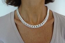 Silver curb link chain necklace 12mm italy