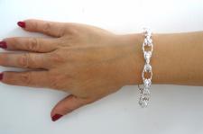 Solid 925 silver textured oval link bracelet 10mm