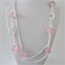 Collana in argento 925, sfere in quarzo rosa 16mm. Catena a maglia forzatina e maglie ovali textu...