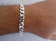 Men's sterling silver solid diamond cut curb bracelet 8mm 