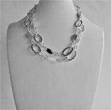 Long sterling silver necklace polished textured oval link chain 80 cm