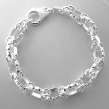 Solid 925 silver textured oval link bracelet 10mm