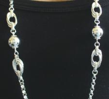 Long sterling silver necklace cm 100 round rolo link chain