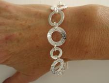 Sterling silver round link bracelet, toggle bracelet