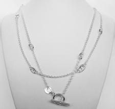 Solid sterling silver anchor chain necklace. Length 142 cm. T-bar closure.