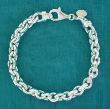 Sterling silver oval rolo link bracelet 7,5mm. Hollow chain. Compact link. Oval belcher bracelet.