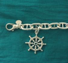 Sterling silver anchor chain bracelet, wheel charm.